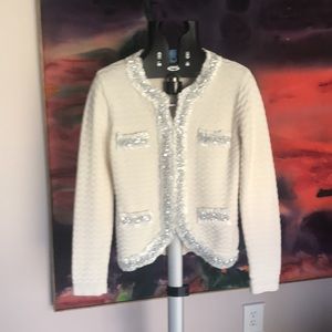 SOLD!! Michael Simon white cotton blend jacket cardigan blazer sequin trim M